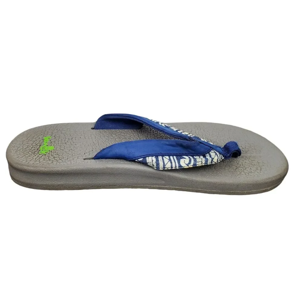 Sanuk Men's Brumeister Funk Indigo Wave Blue White Flip Flop Sandals Sz 8
